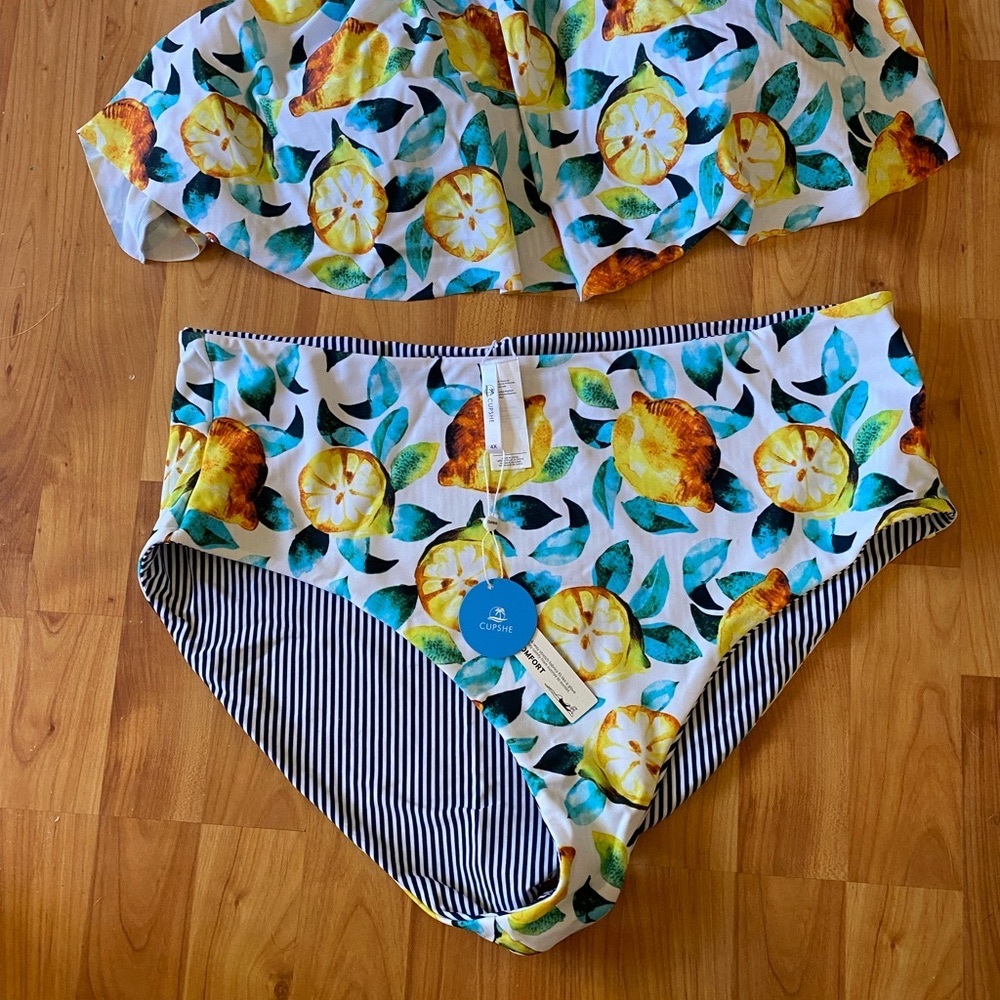 Leaf And Lemon Printed Plus Size Bikini